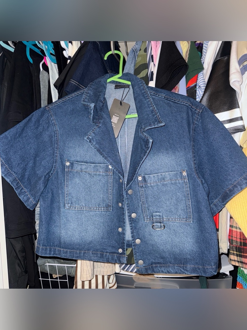 Denim Short-Sleeve Boxy Jacket - Blue